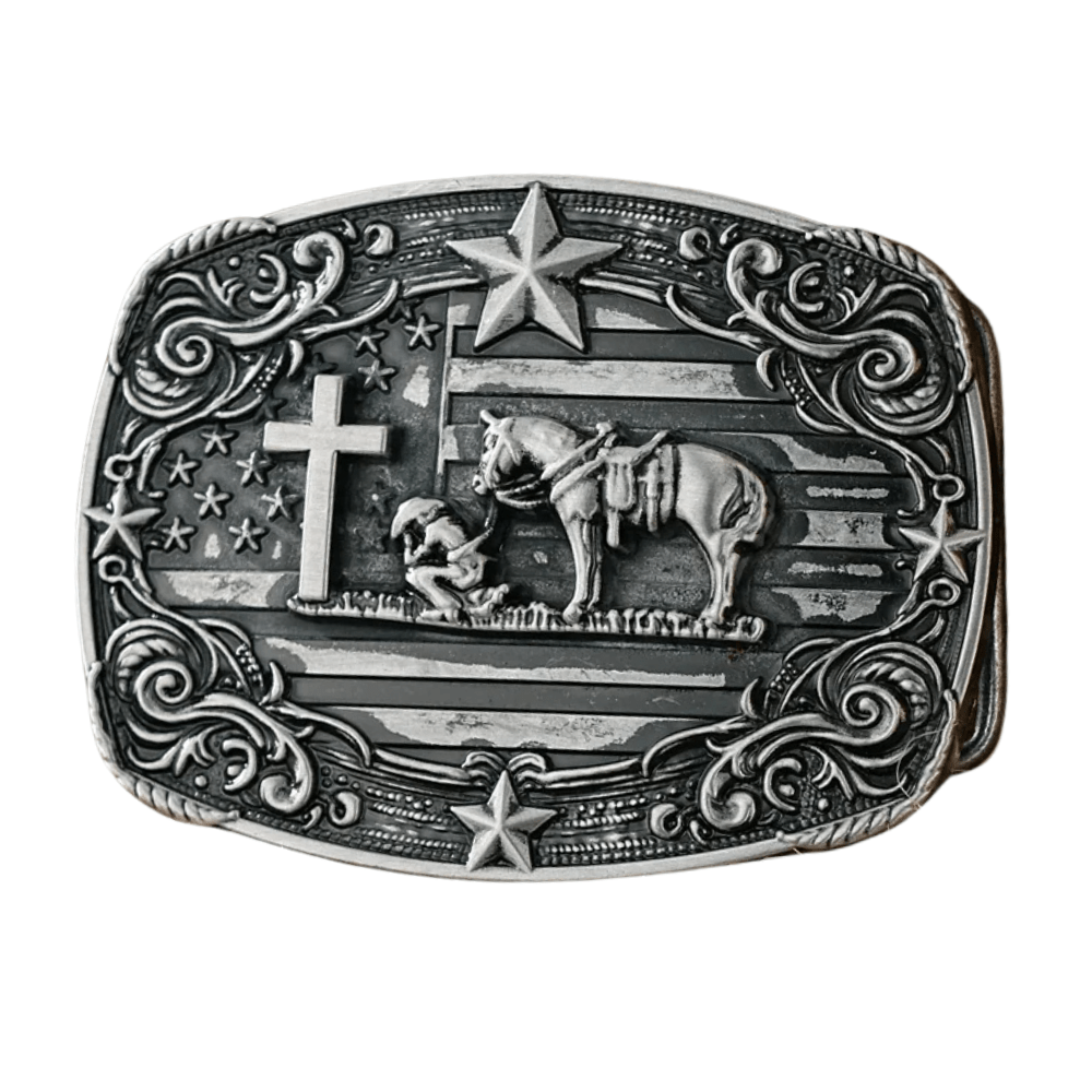 Bältespänne med kors och stjärnor westerndesign Silver
