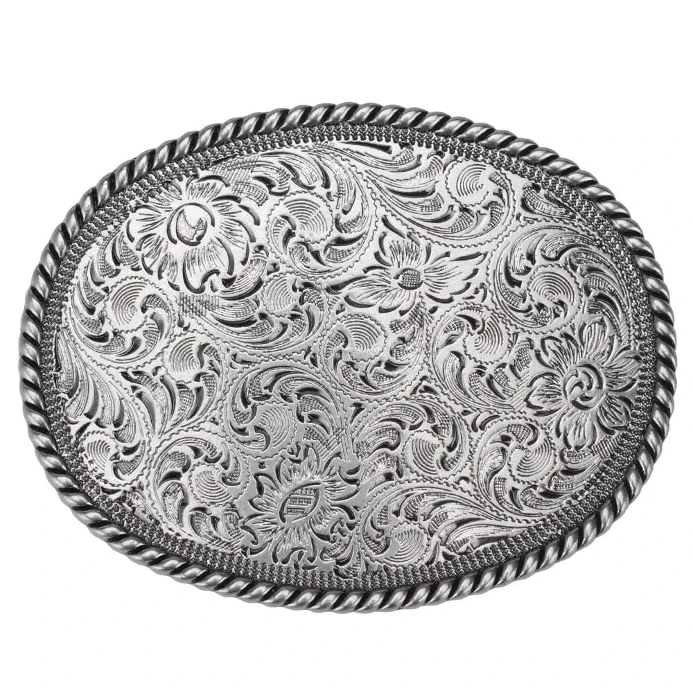 Bältespänne ovalt graverat silver western Silver