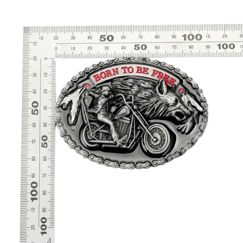 Bältesspänne Born to Be Free western motorcykel Antik silver