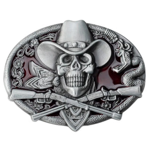 Bältesspänne cowboy dödskalle korsade gevär western stil Röd