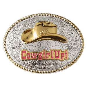 Bältesspänne cowgirl up western stil med guld och silver Hatt
