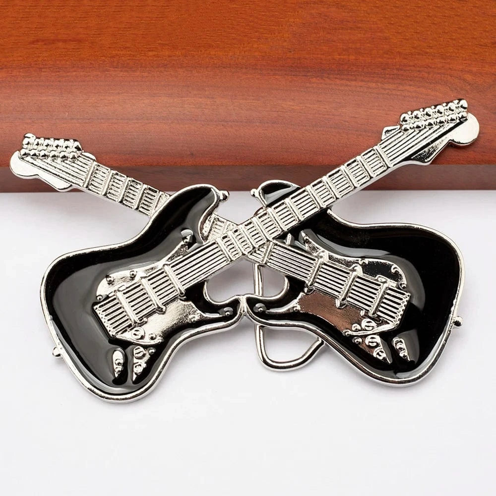 Bältesspänne Elektrische Gitarren Design mit schwarzem Emaille Silver/svart