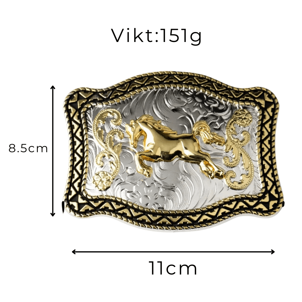 Bältesspänne med gyllene häst western stil