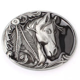 Bältesspänne med hästhuvud och fjädrar Silver