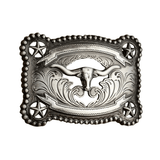 Bältesspänne med tjurhuvud och stjärnor retro western stil Antiksilver