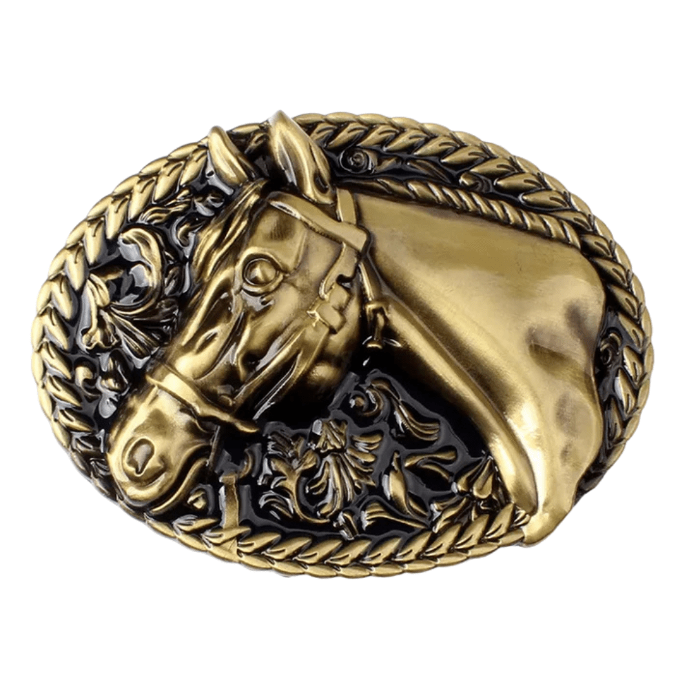 Bältesspänne western stil med hästhuvud Guld