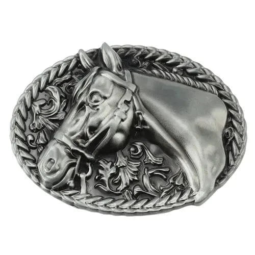 Bältesspänne western stil med hästhuvud Silver