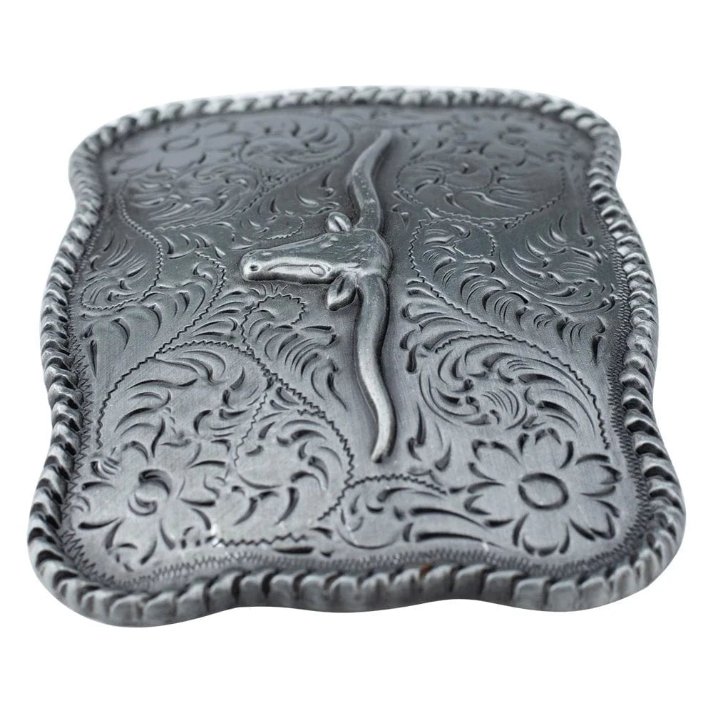 Bältesspänne western stil med tjur huvud antik silver finish