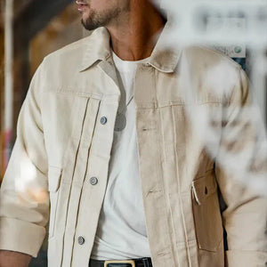 Beige jeans jacka herr