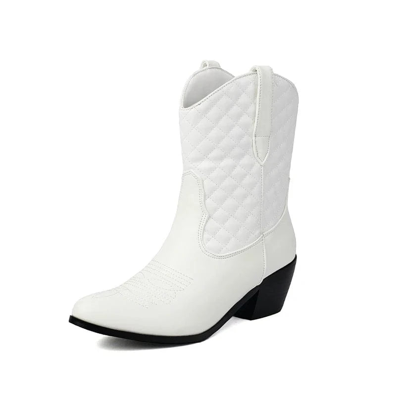 Låga Cowgirl Boots med Quiltat Skaft Vit / 35