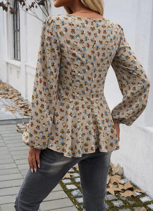 Blommig Långärmad Blus