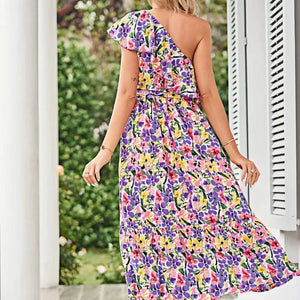 Blommig one shoulder-klänning