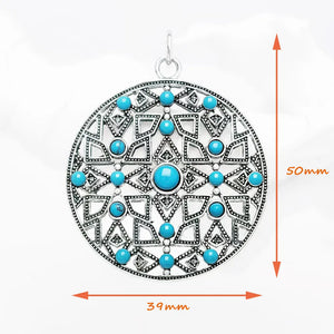 Blue Stone Round Ornament Pendant Brand New Jewelry Vintage 925 Sterling Silver Accessories Gift For Women