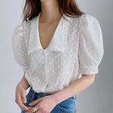 Blus med spetskrage Vit / S