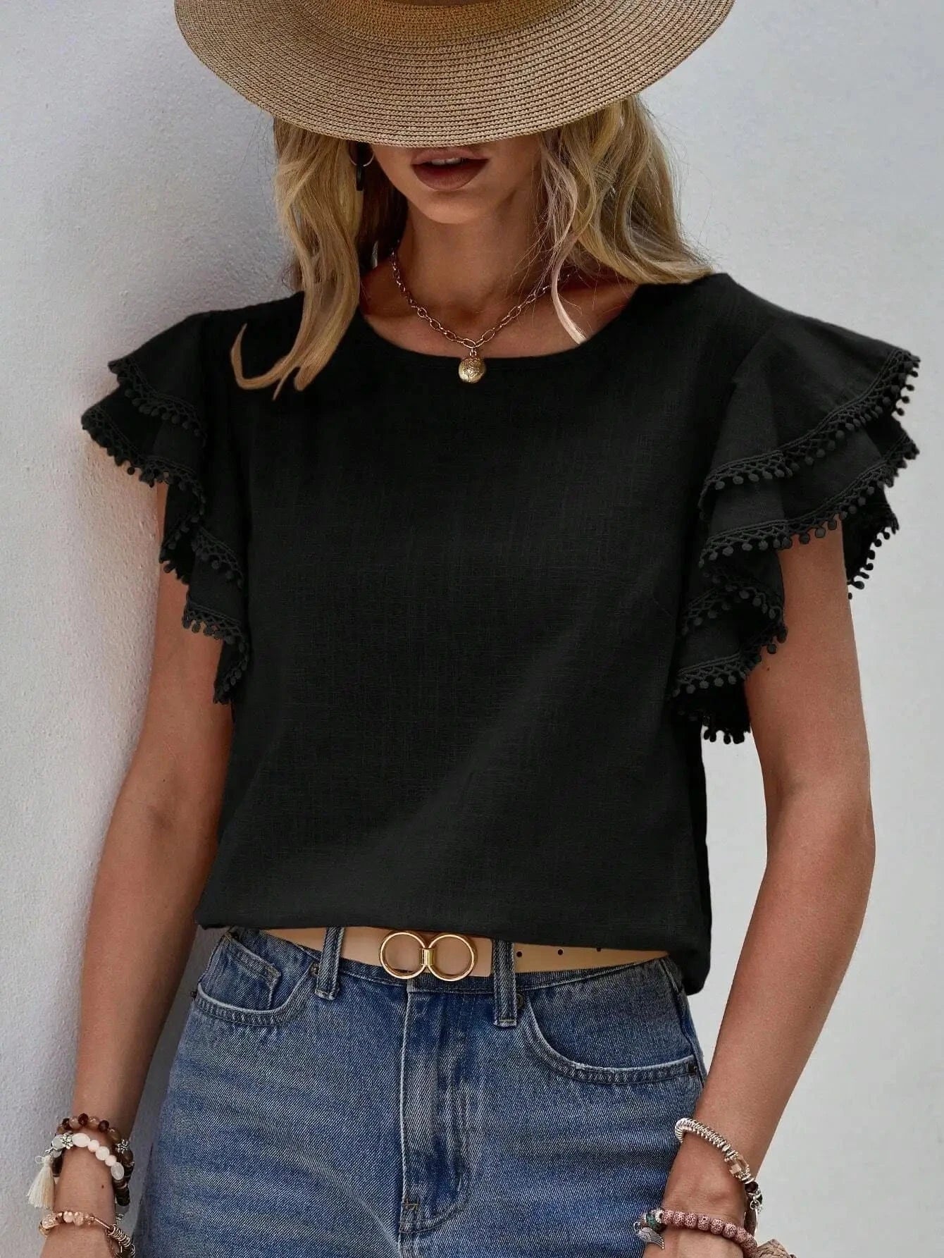 Blus volang Svart / S