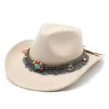 Bohemisk filt cowboyhatt Ljusbeige / 56-58cm