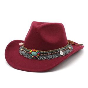 Bohemisk filt cowboyhatt Vinröd / 56-58cm