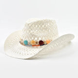 Bohemisk Halm Cowboyhatt Vit / One Size