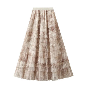 Bohemisk tyllkjol med tie-dye mönster Khaki / M