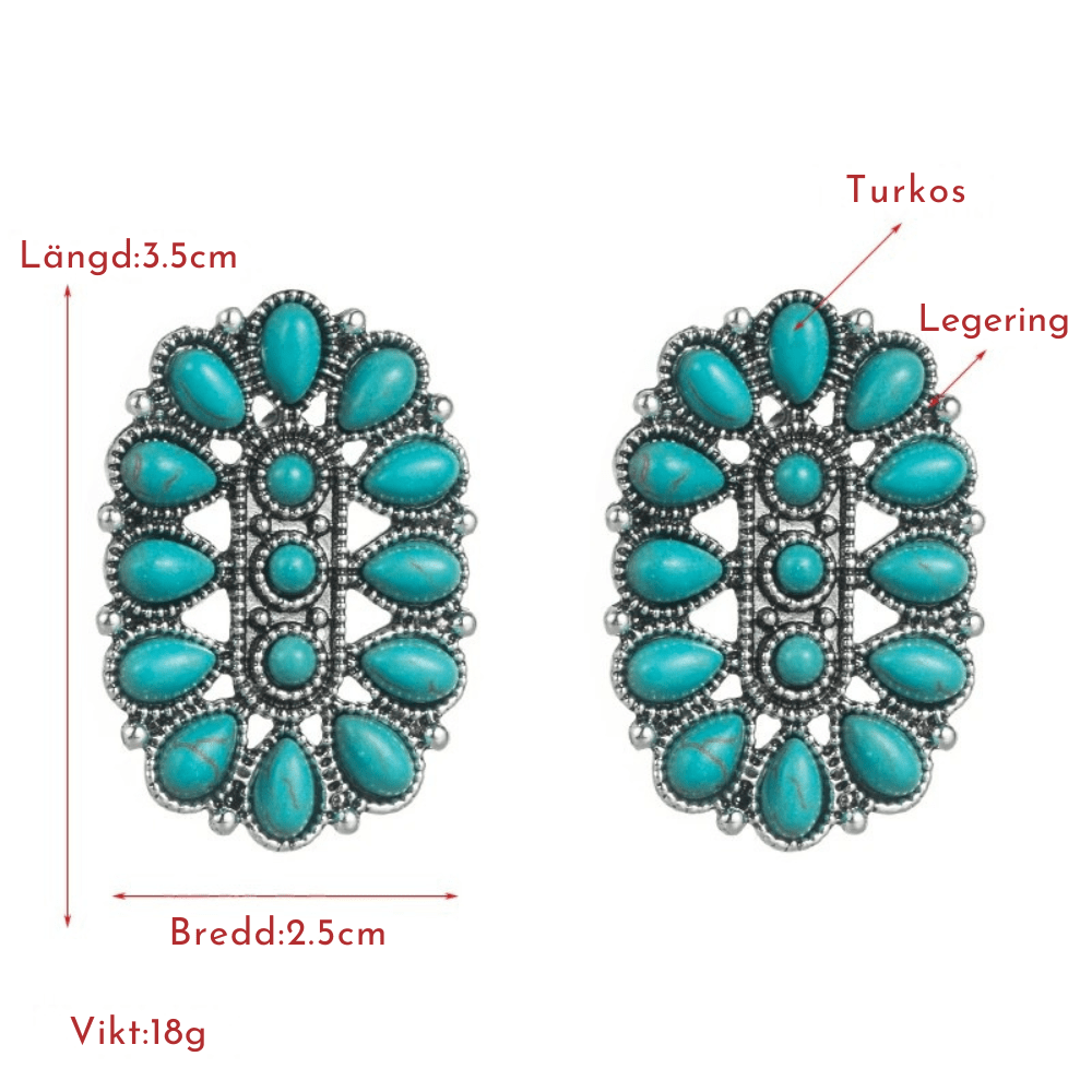 Bohemiska stud-örhängen med turkos Silver med turkos