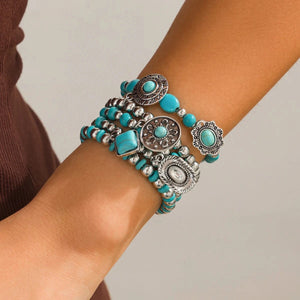 Boho Armband med Western Berlocker Silver och turkos 2