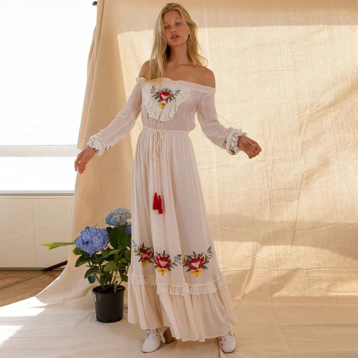 Boho chic klänning vit
