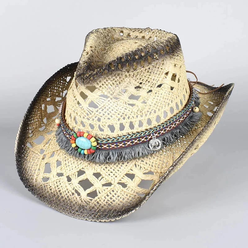 Boho Cowboy Stråhatt Ljusbeige / About 58cm