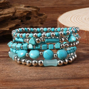 Boho Läderarmband med Turkosa Pärlor och Berlocker Stil 5st