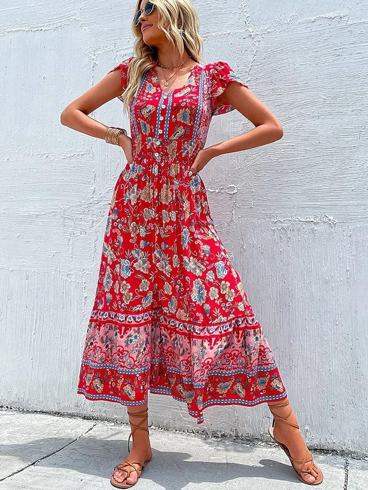 Boho sommarklänning dam med blommigt tryck