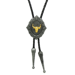 Bolo tie i antiksilver med djurmotiv och snidad ram Silver guld Hästhuduvud