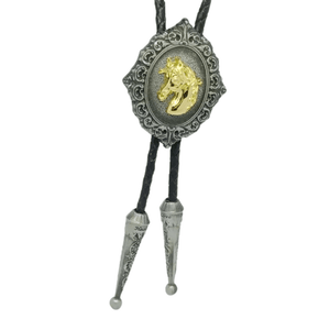 Bolo tie i antiksilver med djurmotiv och snidad ram Silver guld Tjurhuvud