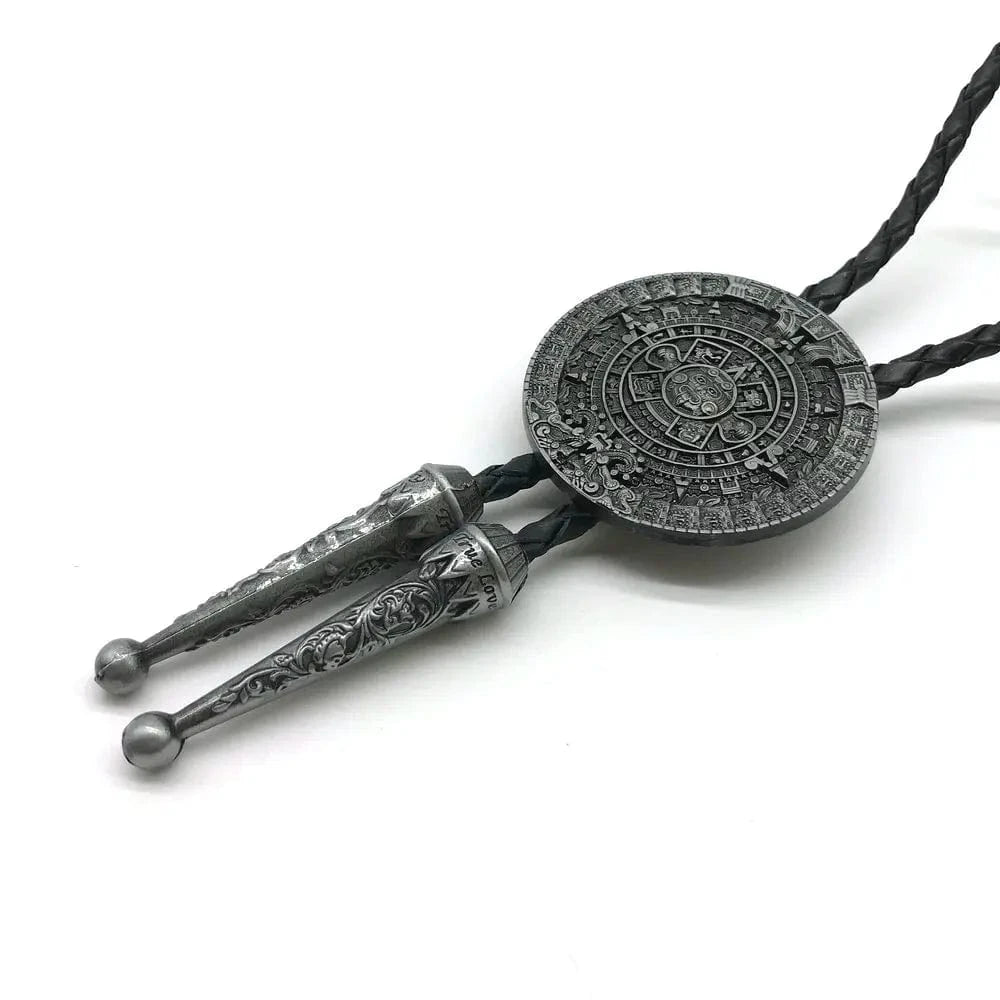 Bolo tie i aztekisk design med genuint läder
