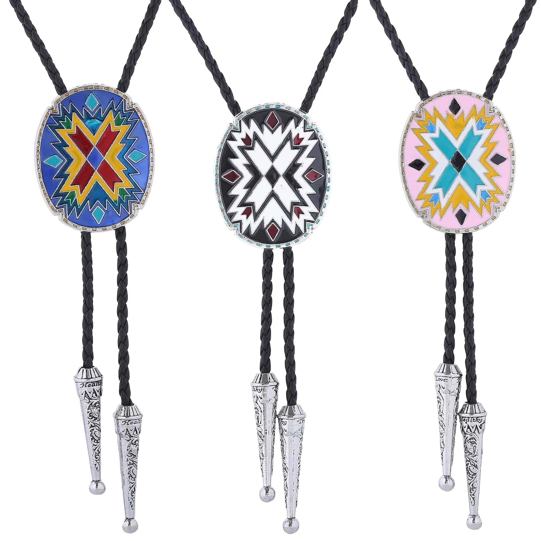 Bolo tie i justerbart läder med färgstarkt totemmönster