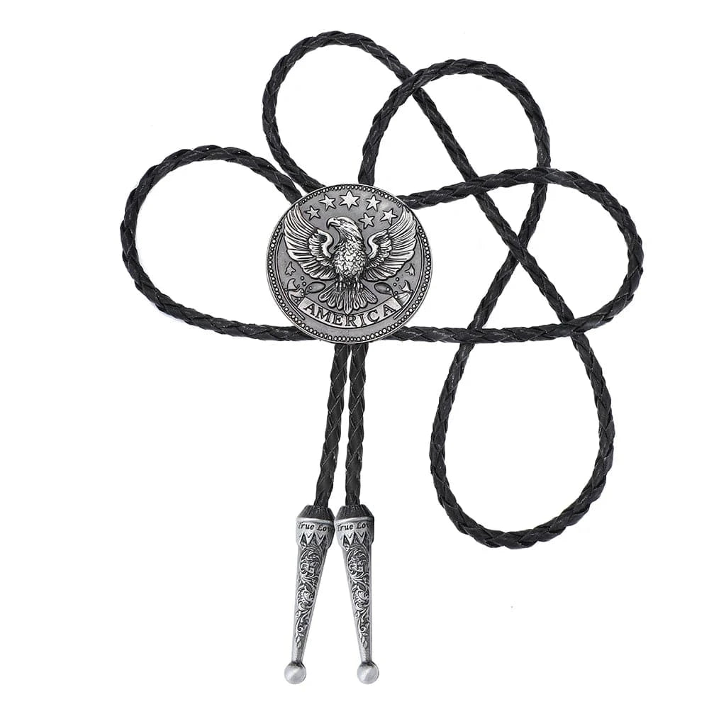 Bolo tie i läder med flygande örn och stjärndesign