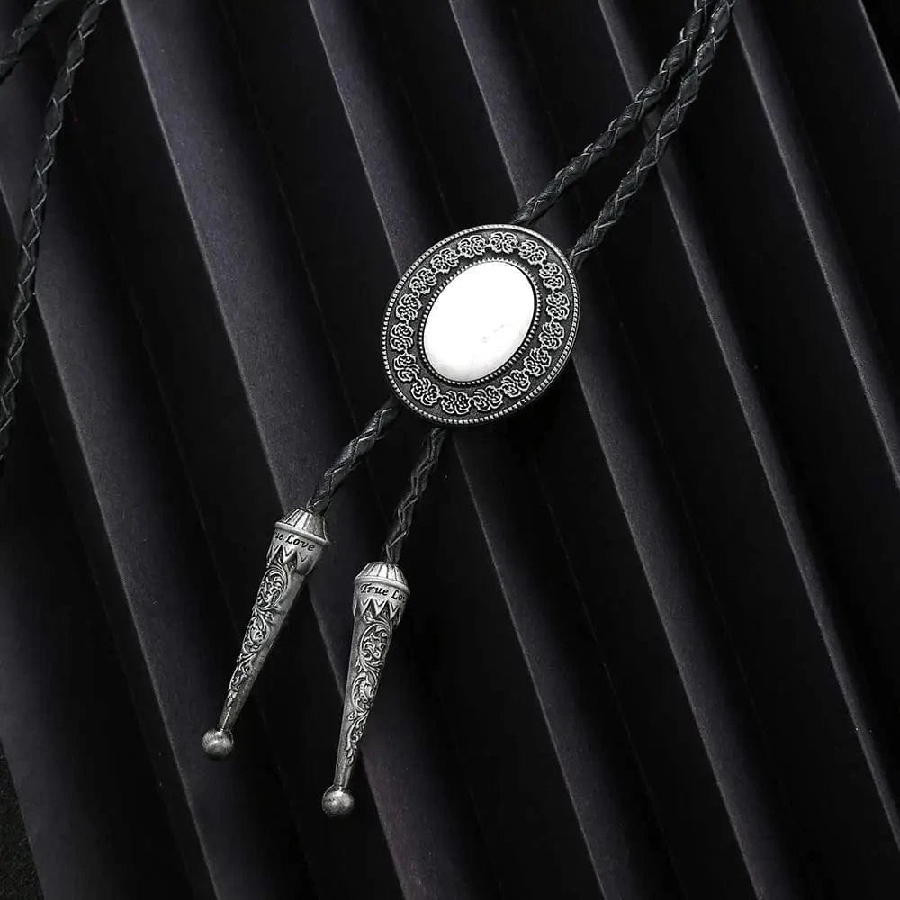Bolo tie i läder med natursten
