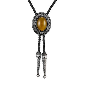 Bolo tie i läder med natursten Gul
