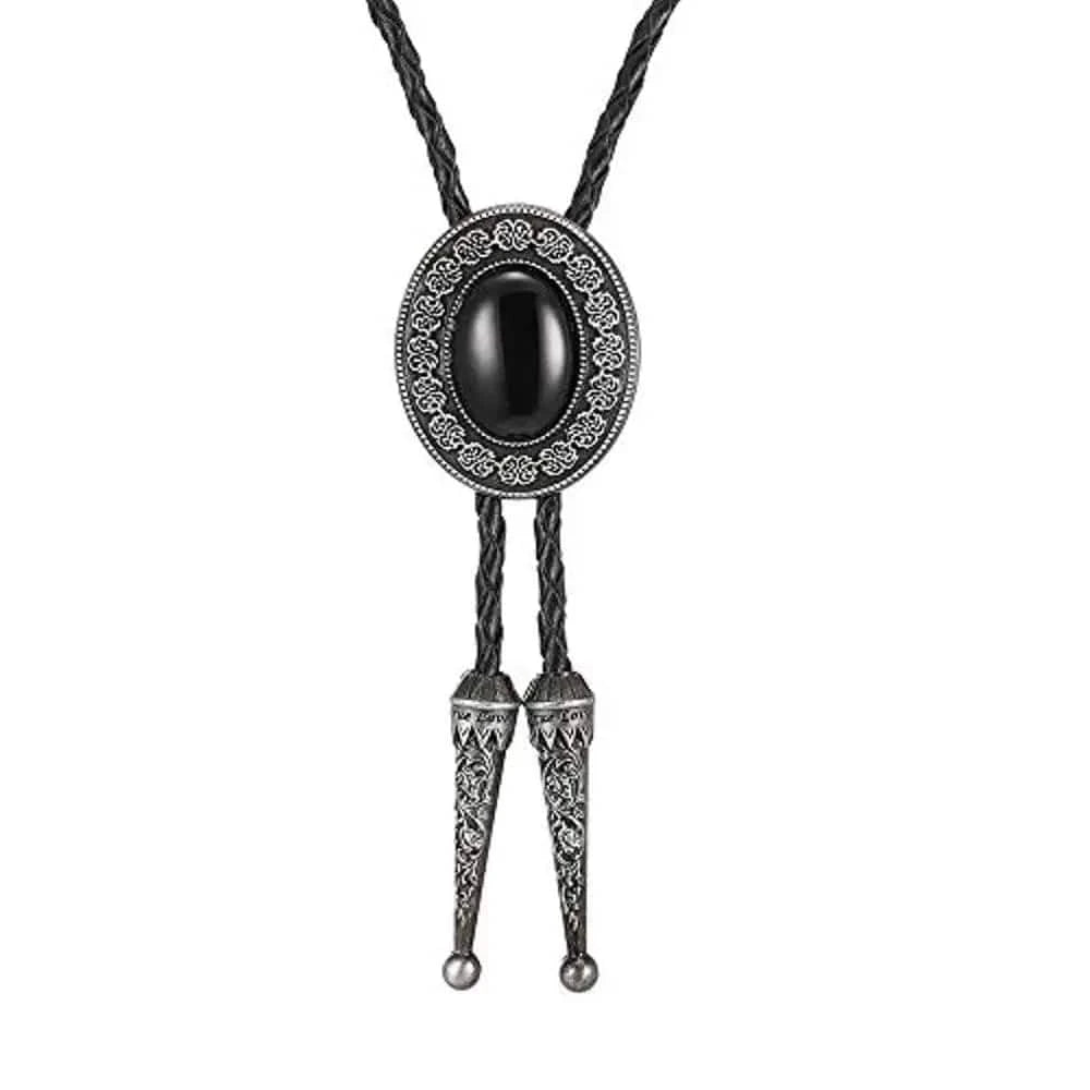 Bolo tie i läder med natursten Svart