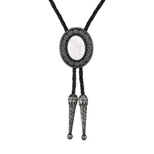 Bolo tie i läder med natursten Vit