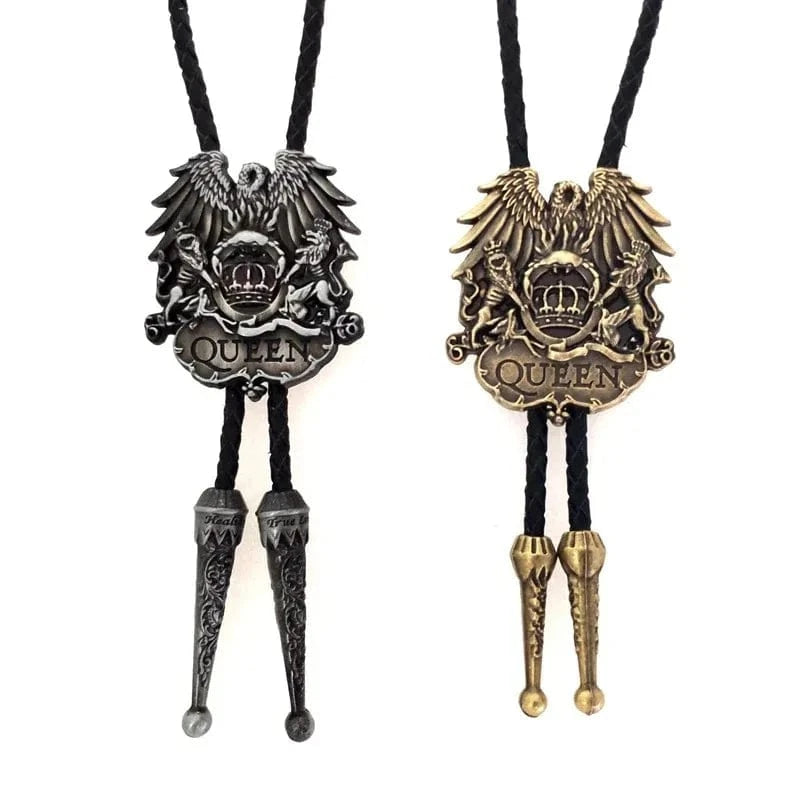 Bolo tie i läder med örnmotiv och metallkrona