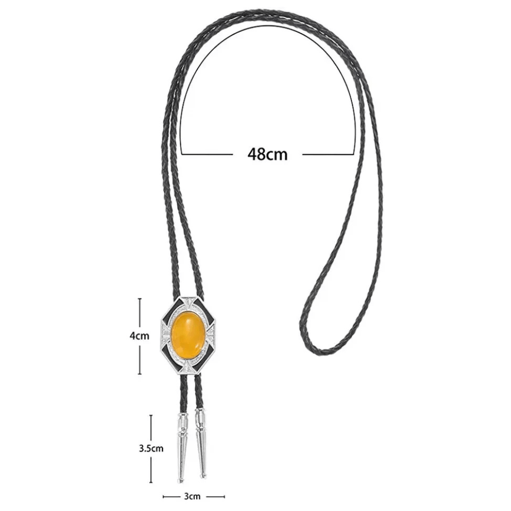 Bolo tie i läder med sexkantig ram och färgad sten