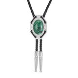Bolo tie i läder med sexkantig ram och färgad sten Grön svart