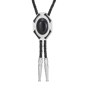 Bolo tie i läder med sexkantig ram och färgad sten Svart 2