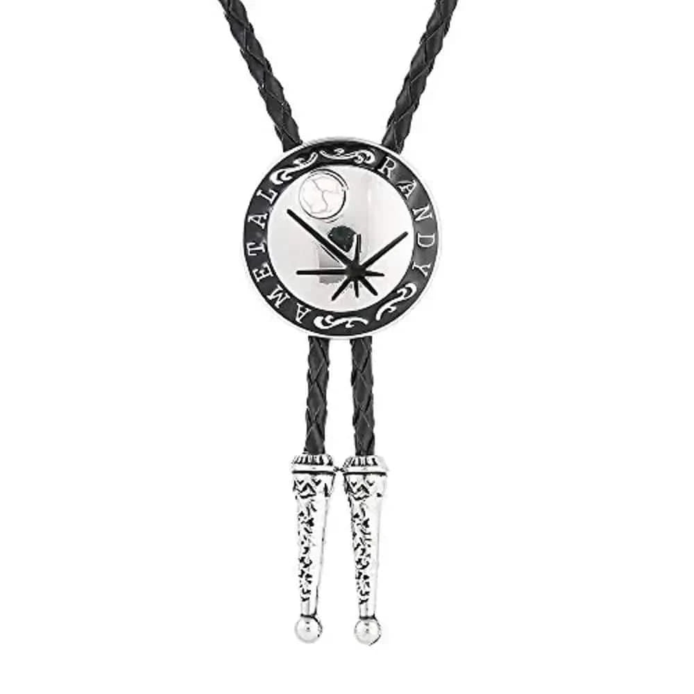 Bolo tie i rund form med stjärnmotiv Vit