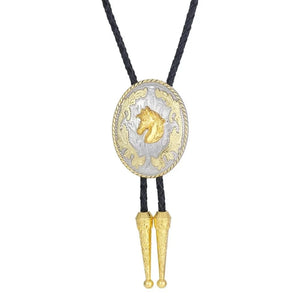 Bolo tie i silver och guld med hästmotiv Guld