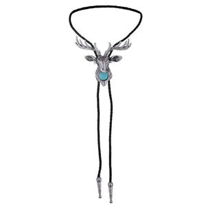Bolo tie med älghuvud och blå sten