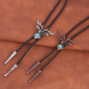 Bolo tie med älghuvud och blå sten