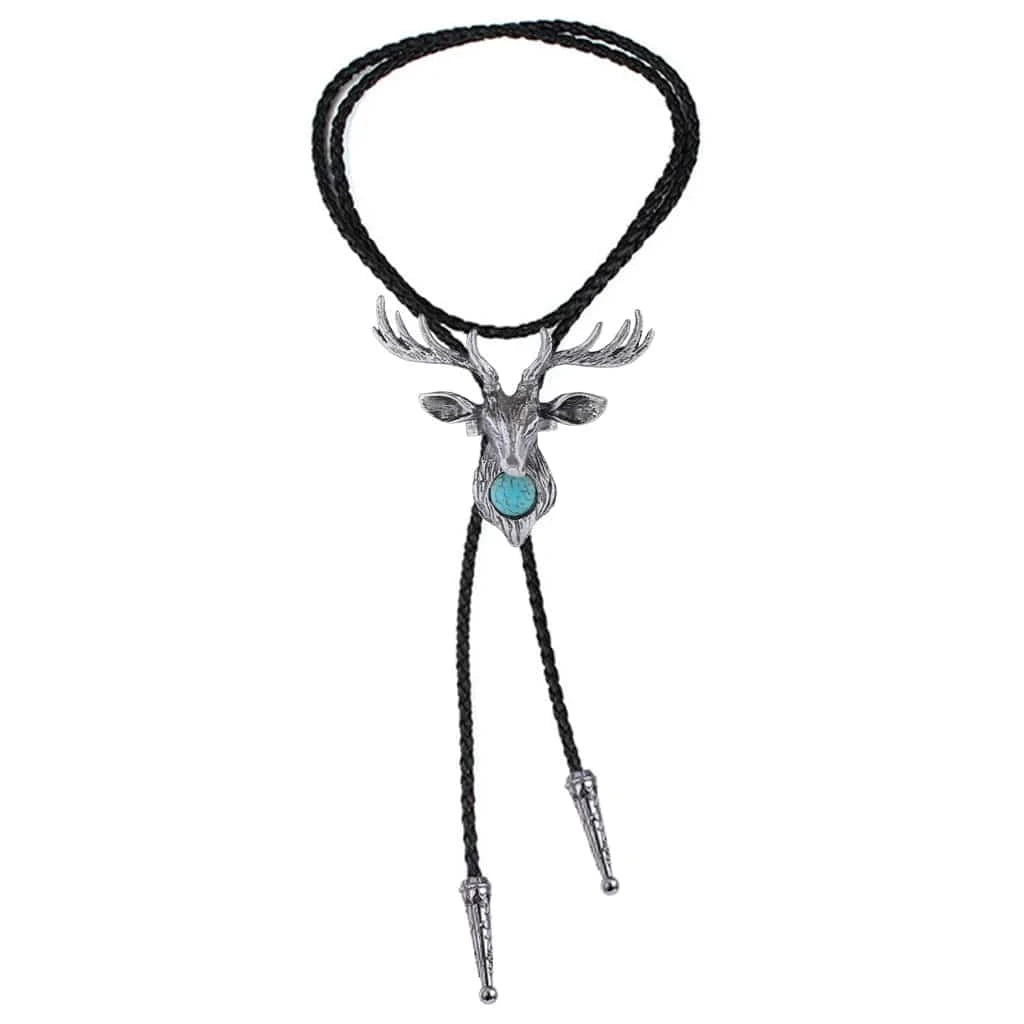 Bolo tie med älghuvud och blå sten