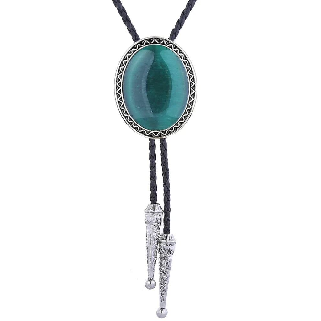Bolo tie med blå glaskattöga och flätat lädersnöre Blå