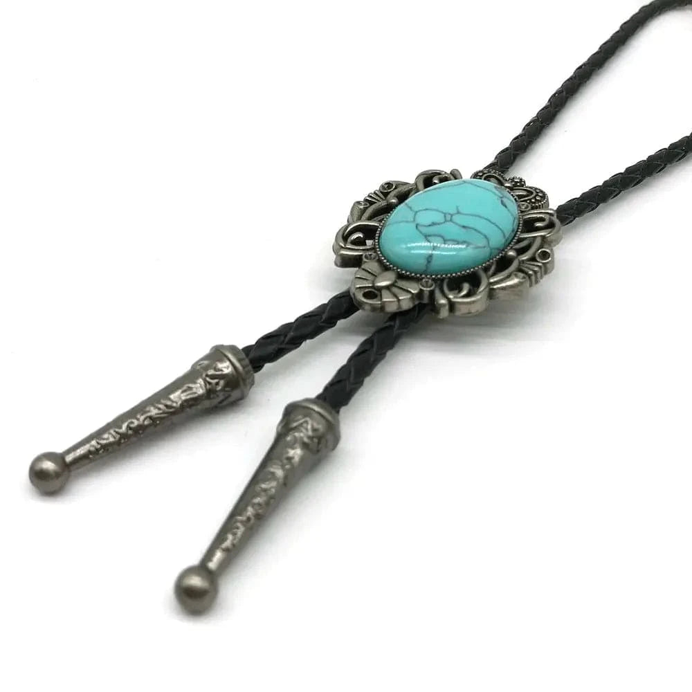 Bolo tie med blå turkossten  och antiksilverram Turkosblå