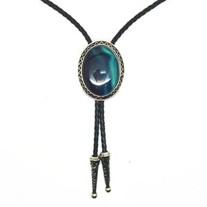 Bolo tie med glasdetalj och ovalt vintagehänge Marinblå1